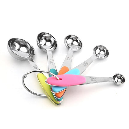 5 in 1 Stainless Steel Measuring Spoon Set Coffee Spoon Baking Kitchen Gadget, Style:Measuring Spoon(Color)-garmade.com