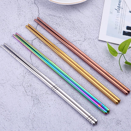 1 Pair Stainless Steel Tableware Colorful Reusable Metal Chopsticks Dishware, Length：23cm(Gold)-garmade.com