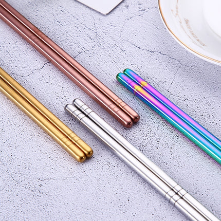 1 Pair Stainless Steel Tableware Colorful Reusable Metal Chopsticks Dishware, Length：23cm(Gold)-garmade.com