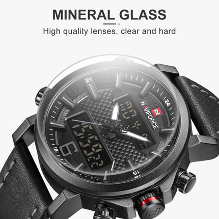 NAVIFORCE 9135 Sport Watch Leather Waterproof Quartz Watches Date LED Analog Clock for Men-garmade.com