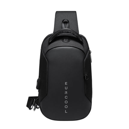 Multi Function Crossbody Bags Men Chest Bag Water Repellent Shoulder Bag with USB Charging Port, Size:L (Black)-garmade.com