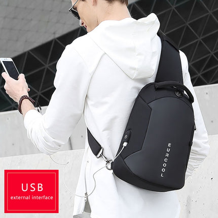Multi Function Crossbody Bags Men Chest Bag Water Repellent Shoulder Bag with USB Charging Port, Size:L (Black)-garmade.com
