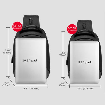 Multi Function Crossbody Bags Men Chest Bag Water Repellent Shoulder Bag with USB Charging Port, Size:L (Gray)-garmade.com