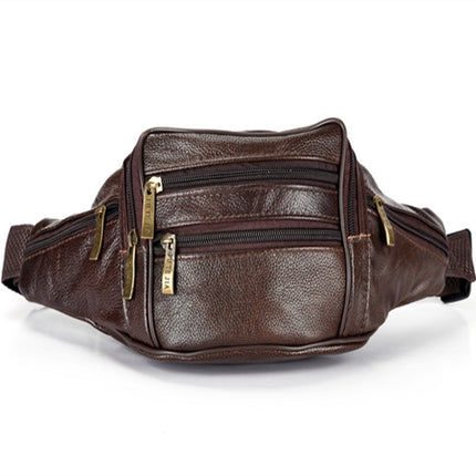 Fashion Men Leather Waist Bags Travel Necessity Organizer Mobile Phone Bag(Dark Brown)-garmade.com