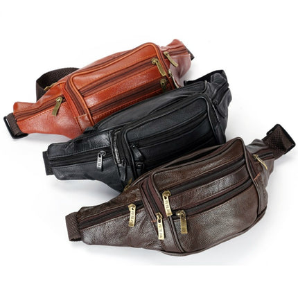 Fashion Men Leather Waist Bags Travel Necessity Organizer Mobile Phone Bag(Dark Brown)-garmade.com