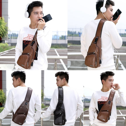 Waterproof Leisure PU Leather Single Shoulder Bag Men Chest Bag with USB Charging Port and Headphone Hole(Light Brown)-garmade.com