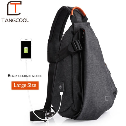 Multifunction Fashion Men Crossbody Bags Chest Pack Messengers Bag Waterproof Shoulder Bag with USB Charging Port(Black-L)-garmade.com