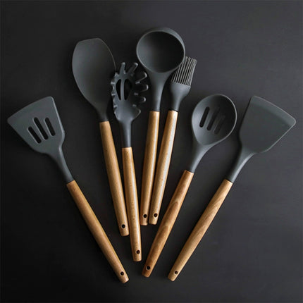 Silicone Wood Handle Spatula Heat-resistant Soup Spoon Non-stick Special Cooking Shovel Kitchen Tools Draging Spoon-garmade.com
