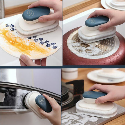 10 PCS Sponge Brush Clean Countertop Multi-function Kitchen Bathroom Scouring Pad Wash Dishes Pot Brush with Handle(Gray)-garmade.com