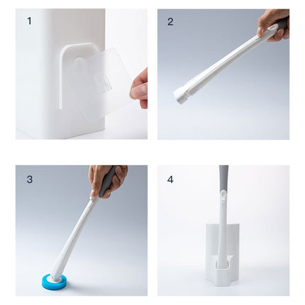 Disposable Toilet Brush Long Handle Cleaning Brush With Base Hanging Toilet Brush Set(White)-garmade.com