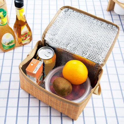 Outdoor Camping Picnic Bag Wicker Picnic Basket Case Thermal Lunch Storage Box(Khaki)-garmade.com