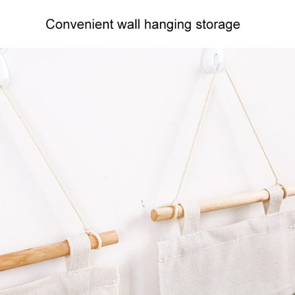 3-Pockets Cotton Linen Wall Hanging Door Pouch Bedroom Home Storage Pocket Hanging Bag(Gray)-garmade.com