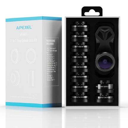 APEXEL APL-DG11 11 in 1 Multifunctional Fisheye Wide-angle Macro Polarized Starlight Gradient Filter Set Universal Mobile Phone Lens Set-garmade.com