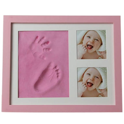 Baby Hand Foot Print Mold Maker Solid Wooden Photo Frame With Cover Fingerprint Mud Set(Pink)-garmade.com