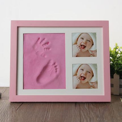 Baby Hand Foot Print Mold Maker Solid Wooden Photo Frame With Cover Fingerprint Mud Set(Pink)-garmade.com