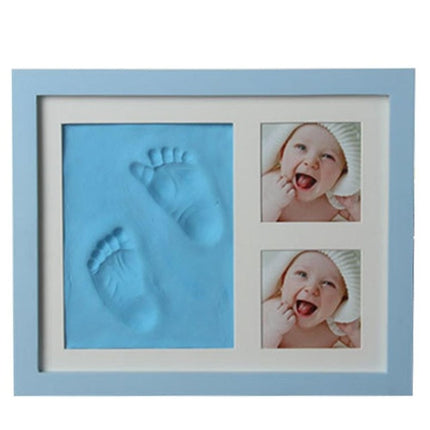 Baby Hand Foot Print Mold Maker Solid Wooden Photo Frame With Cover Fingerprint Mud Set(Blue)-garmade.com