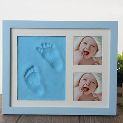 Baby Hand Foot Print Mold Maker Solid Wooden Photo Frame With Cover Fingerprint Mud Set(Blue)-garmade.com