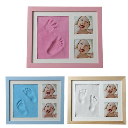 Baby Hand Foot Print Mold Maker Solid Wooden Photo Frame With Cover Fingerprint Mud Set(Blue)-garmade.com