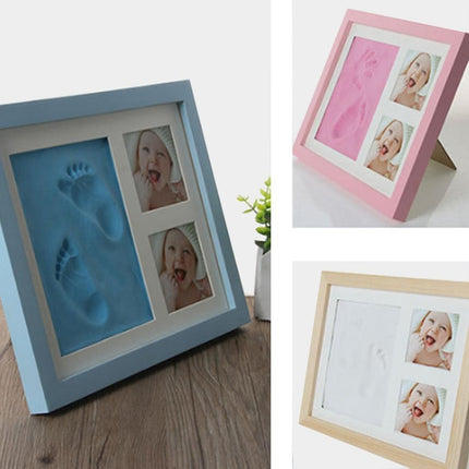 Baby Hand Foot Print Mold Maker Solid Wooden Photo Frame With Cover Fingerprint Mud Set(Blue)-garmade.com