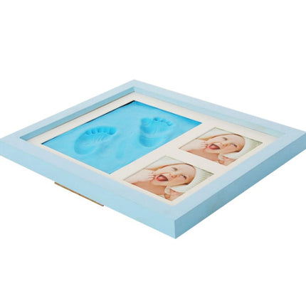 Baby Hand Foot Print Mold Maker Solid Wooden Photo Frame With Cover Fingerprint Mud Set(Blue)-garmade.com