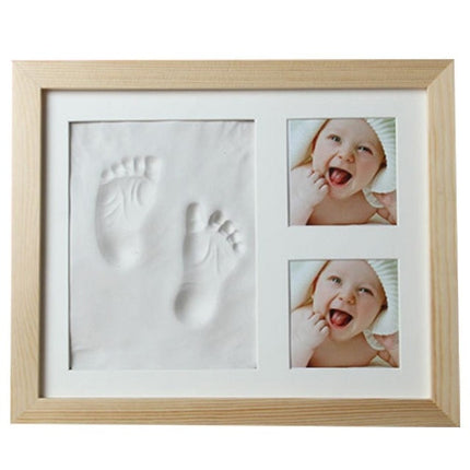 Baby Hand Foot Print Mold Maker Solid Wooden Photo Frame With Cover Fingerprint Mud Set(White)-garmade.com