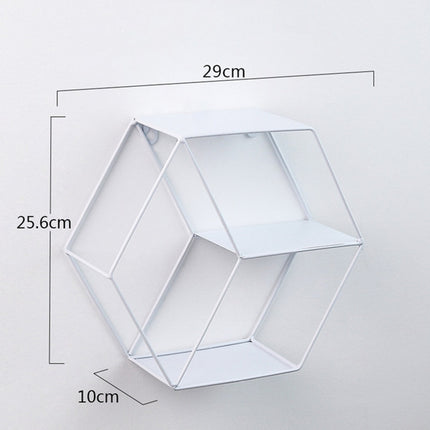 Hanging Wrought Iron Hexagonal Grid Wall Shelf Home Decoration(White)-garmade.com