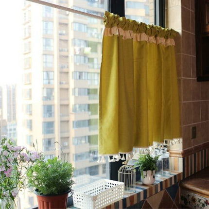 2 PCS Short Fringed Half Curtain, Size:146×70cm(Yellow)-garmade.com