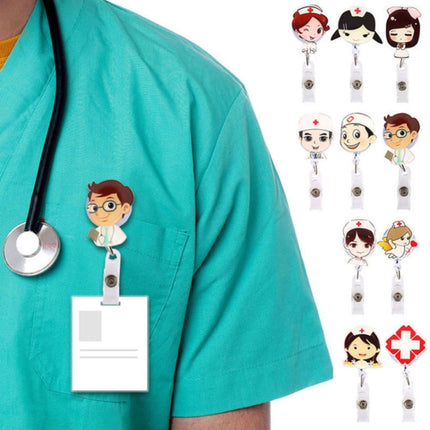 Doctor Head Pattern Cute Retractable Badge Reel Student Nurse ID Name Card Badge-garmade.com