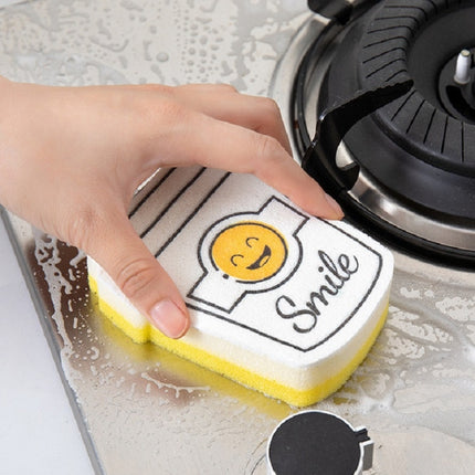 4 PCS/Set Cartoon Smiley Dishwashing Sponge Wipe Kitchen Double-sided Scouring Pad, Style:Sponge Wipe-garmade.com