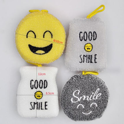 4 PCS/Set Cartoon Smiley Dishwashing Sponge Wipe Kitchen Double-sided Scouring Pad, Style:Acupuncture Rub-garmade.com