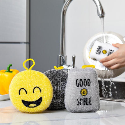 4 PCS/Set Cartoon Smiley Dishwashing Sponge Wipe Kitchen Double-sided Scouring Pad, Style:Acupuncture Rub-garmade.com