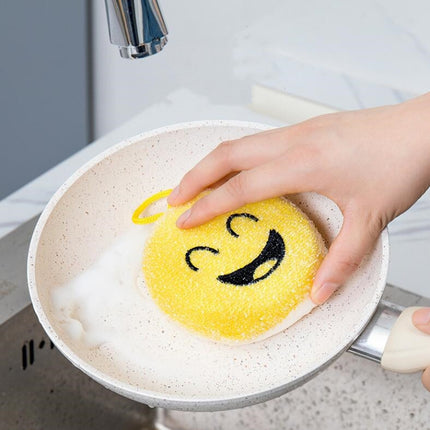 4 PCS/Set Cartoon Smiley Dishwashing Sponge Wipe Kitchen Double-sided Scouring Pad, Style:Acupuncture Rub-garmade.com