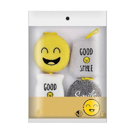 4 PCS/Set Cartoon Smiley Dishwashing Sponge Wipe Kitchen Double-sided Scouring Pad, Style:Acupuncture Rub-garmade.com