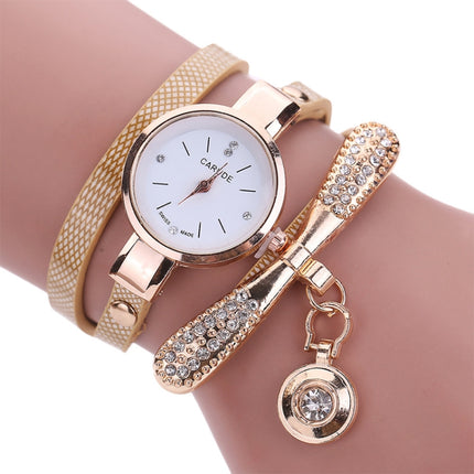 Fashion Women Casual Bracelet Leather Band Watch(Beige)-garmade.com