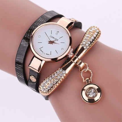 Fashion Women Casual Bracelet Leather Band Watch(Black)-garmade.com