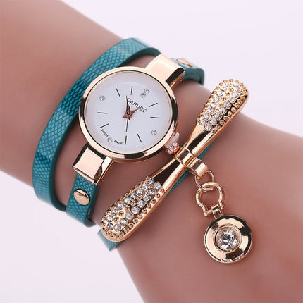 Fashion Women Casual Bracelet Leather Band Watch(Blue)-garmade.com