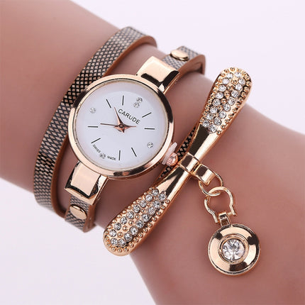 Fashion Women Casual Bracelet Leather Band Watch(Brown)-garmade.com