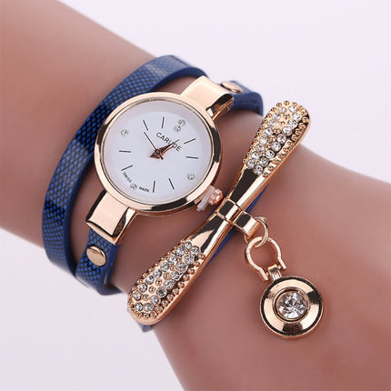 Fashion Women Casual Bracelet Leather Band Watch(Dark Blue)-garmade.com