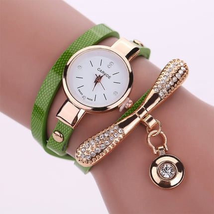 Fashion Women Casual Bracelet Leather Band Watch(Green)-garmade.com