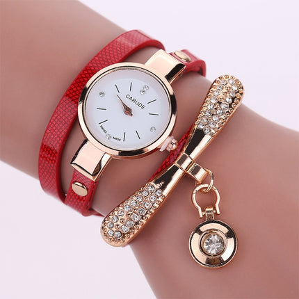 Fashion Women Casual Bracelet Leather Band Watch(Red)-garmade.com