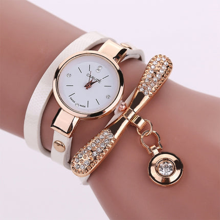 Fashion Women Casual Bracelet Leather Band Watch(White)-garmade.com