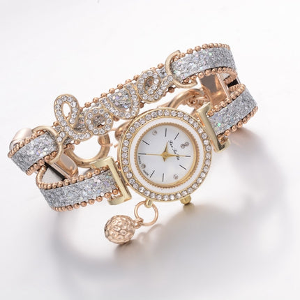 Alloy Diamond Love Letter Bracelet Watch for Women(Black)-garmade.com