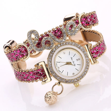 Alloy Diamond Love Letter Bracelet Watch for Women(Rose red)-garmade.com