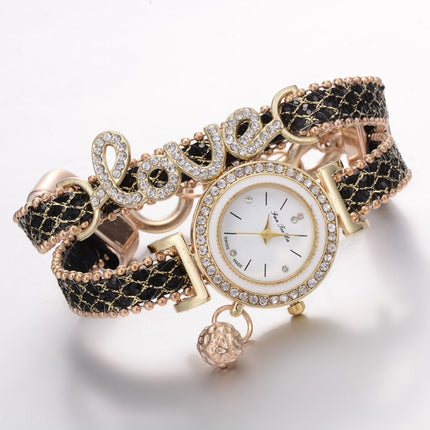 Alloy Diamond Love Letter Bracelet Watch for Women(White)-garmade.com