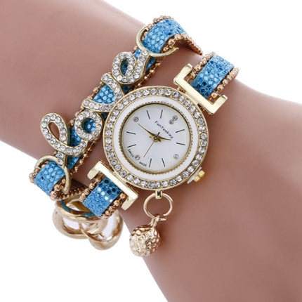 Alloy Diamond Love Letter Bracelet Watch for Women(Lake blue)-garmade.com