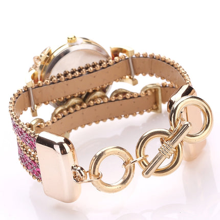 Alloy Diamond Love Letter Bracelet Watch for Women(Khaki)-garmade.com