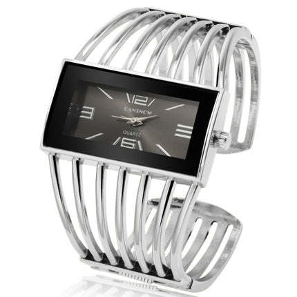 WAT2008 Alloy Bracelet Watch Creative Rectangular Dial Quartz Watch for Women(Silver+Black)-garmade.com