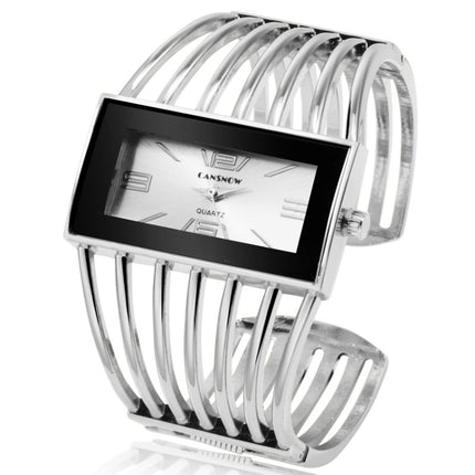 WAT2008 Alloy Bracelet Watch Creative Rectangular Dial Quartz Watch for Women(Silver+White)-garmade.com