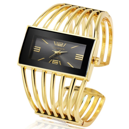 WAT2008 Alloy Bracelet Watch Creative Rectangular Dial Quartz Watch for Women(Gold+Black)-garmade.com