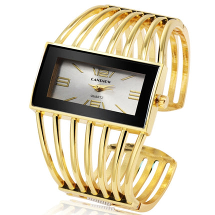 WAT2008 Alloy Bracelet Watch Creative Rectangular Dial Quartz Watch for Women(Gold+White)-garmade.com